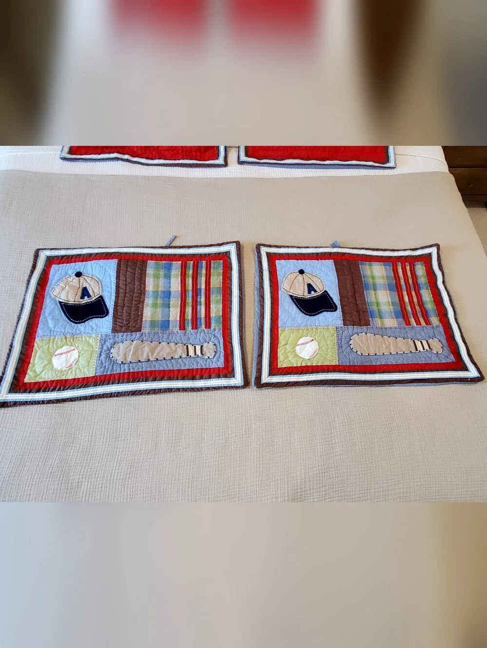 Pottery Barn Kids Varsity Baseball Patchwork Quilted Sham Set Of 4, EUC